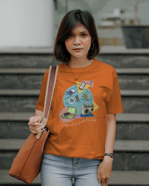 Women’s Graphics Printed Pure Cotton Orange T-shirt