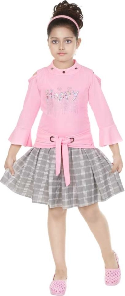 Crepe Fabic Pink Color Readymade Top and Bottom Clothing Set