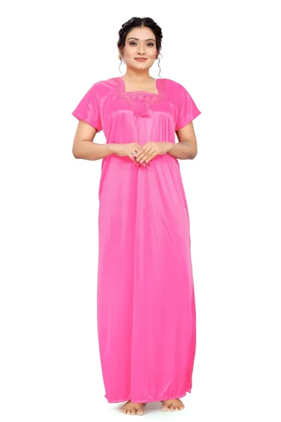 Embriodered Pure Lycra Night Gown with Latkan