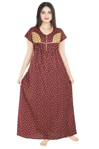 Cotton Embroidery Maroon Color Printed Nighty for Women's