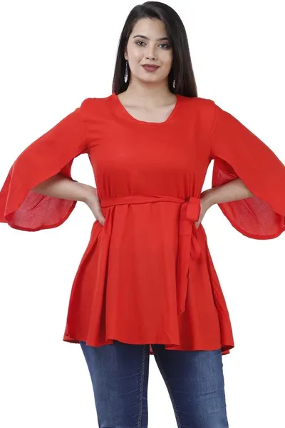 Rayon Solid Fit & Flare Tops For Women