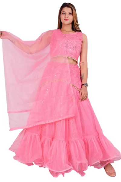 Women's Art Silk Stitched Lehenga Choli with Dupatta