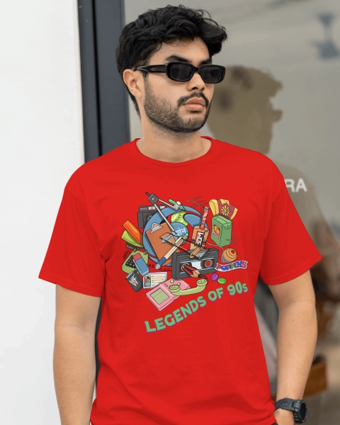 Men’s Graphics Printed Pure Cotton Red T-shirt