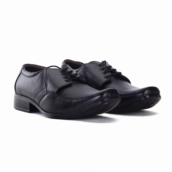 Black Leather Pointed Shoes With Shoe Lace For Men