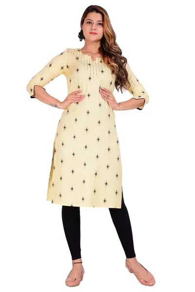 Rayon Calf Length Printed Straight Kurti for Ladies