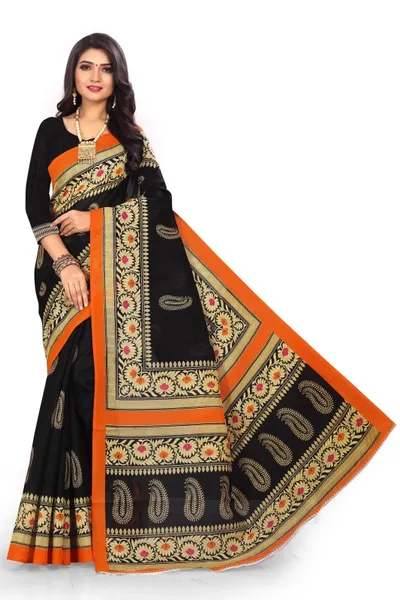 SVB Black  Yellow Bhagalpuri Silk Saree With Blouse Piece