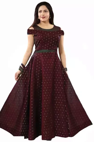 Maroon  Round Neck Regular Fit Long Party wear Gown for Women