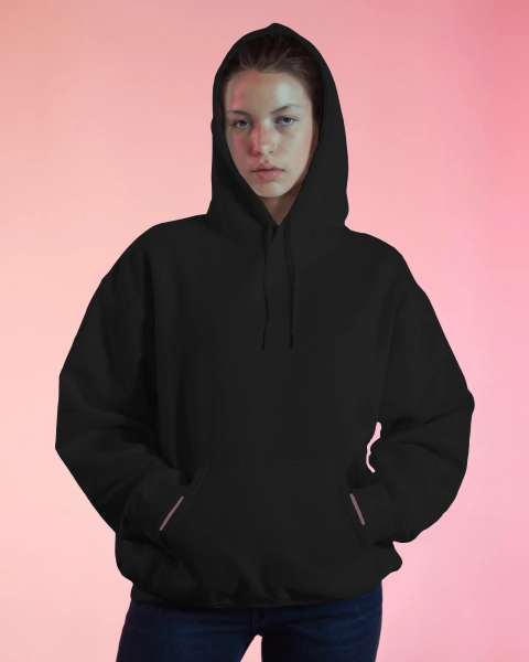 Women Solid Color Pure Cotton Black Hoodie