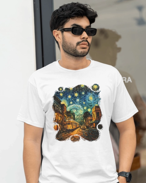 Men’s Graphics Printed Pure Cotton White T-shirt