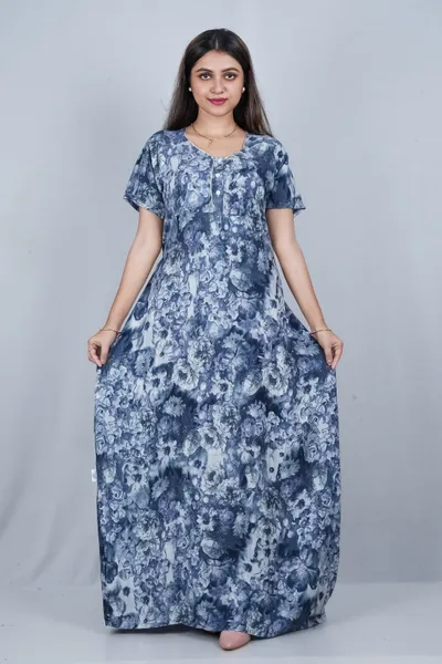 Good Point  Stylish Women Blue Colour Rayon Nighty