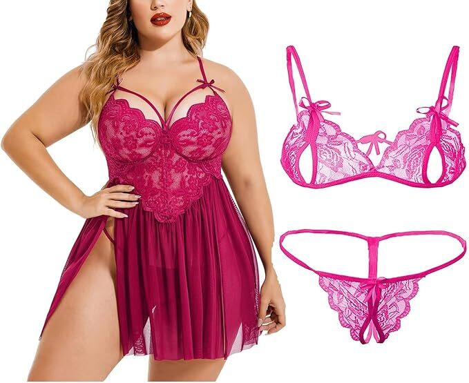 SassyTouch Self Design Babydoll Dress With Panty