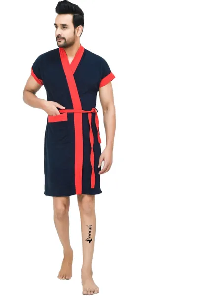 Terry Men Bath robe Fit Upto 42 inches Navy Red