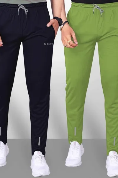 BUKSET Men's Regular Fit Track Pants Pack of 2 Black And Green