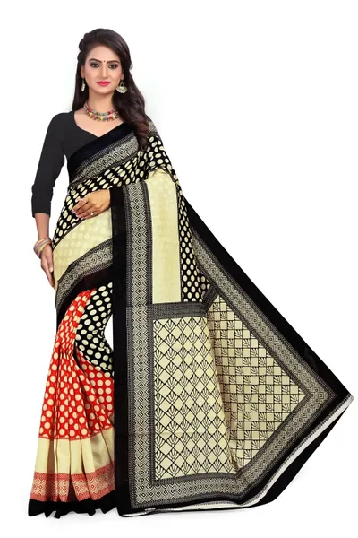 SVB Saree  Red and Black Bhagalpuri Silk Saree With Blouse Piece