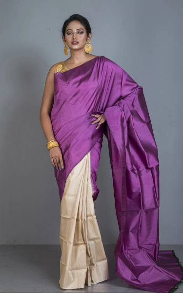 Designer Half Bishnupuri Katan Pure Silk and Half Gachi Tussar Silk