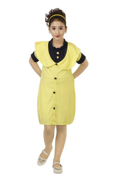 Cotton Blend Stylish Yellow Color A-Line Dress For Kids