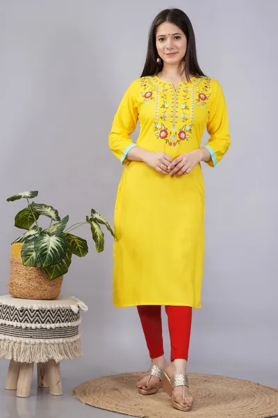 Rayon Calf Length Floral Printed Straight Kurti for Women