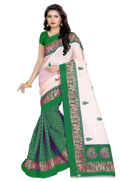 SVB Saree  Green Bhagalpuri Silk Saree With Blouse Piece