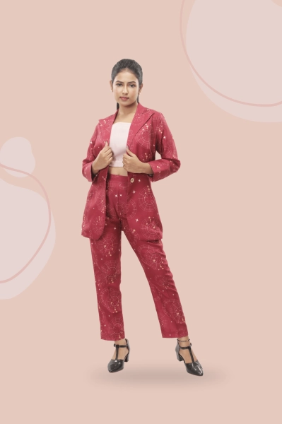 Sitara Summer Coat with Crop Top and Trouser