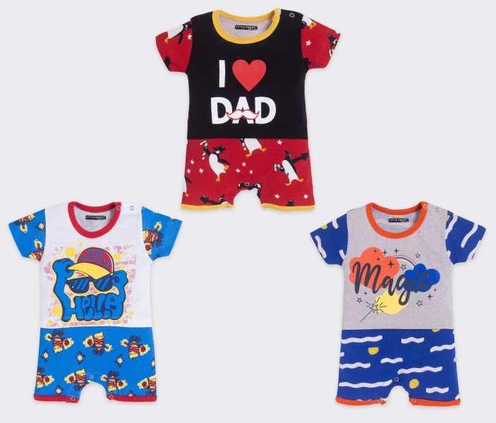 Little Smart Boys Cotton Printed Romper Multicolor ( Pack of 3)