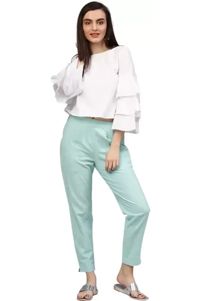 Rayon Stretchable Slim Fit Straight Casual Trousers for Ladies