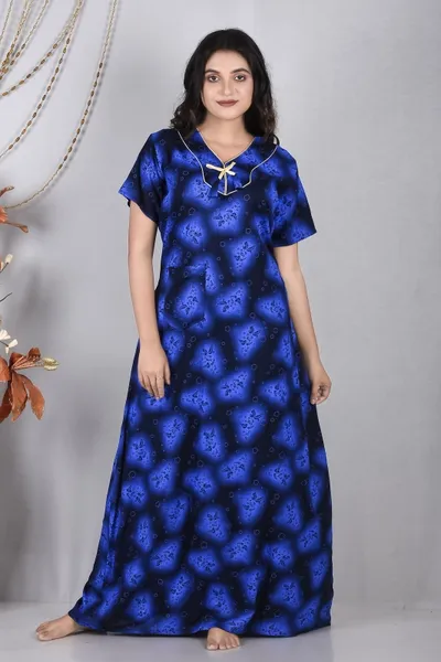 Good Point  Stylish Women Blue Colour Rayon Nighty