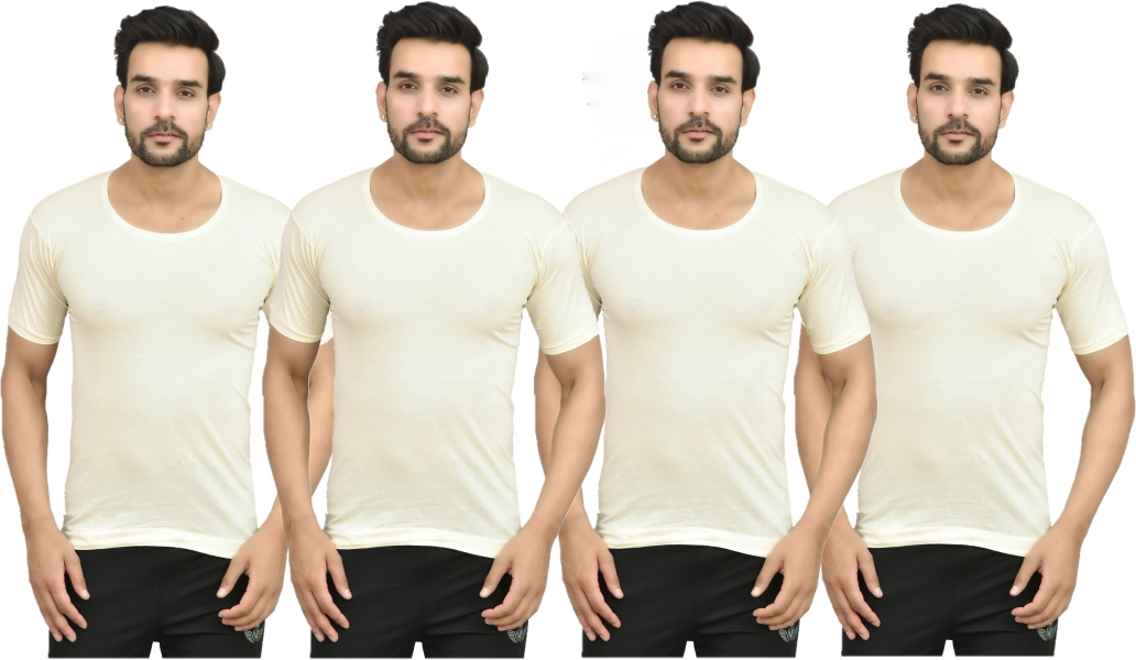 Cotton Fabric Round Neck Half Sleeve Vest for Men (Pack of 4)