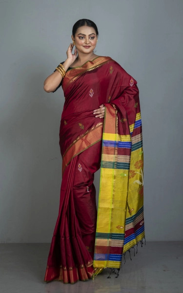 Handwoven Bishnupuri Kalakshetra Katan Silk Saree