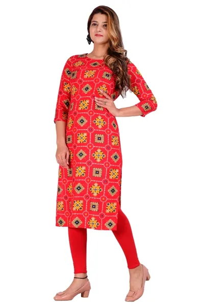 Women's Floral Printed Rayon Straight Kurti