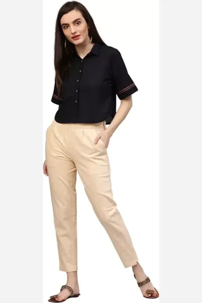 Rayon  Stretchable Slim Fit Straight Casual Trousers for Ladies