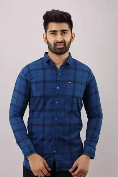 Dark Slate Blue Checked Casual Wear Regular Fit  Shirt  for Men