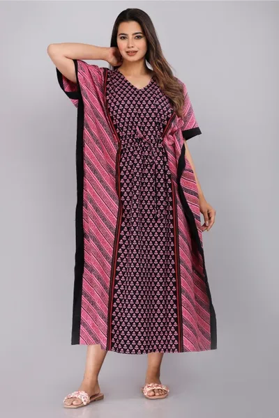 Women's Cotton Printed Kaftan Nighty Maxi Gown