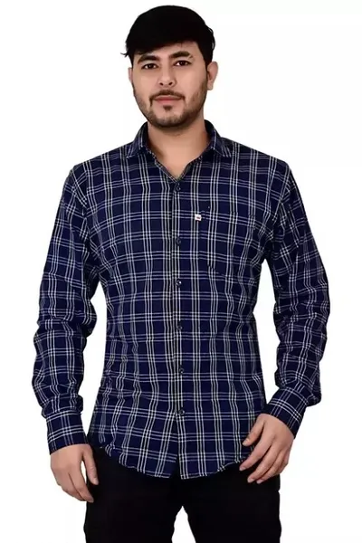 White And Dark Blue Checks Casual Wear Regular Fit Shirt For Men