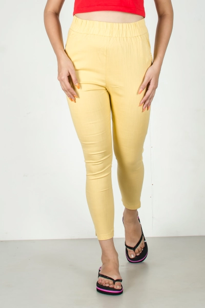 Women Slim Fit Slub Cotton Straight Pant