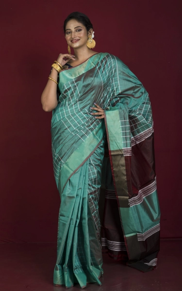 Handwoven Bishnupuri Checks Katan Silk Saree