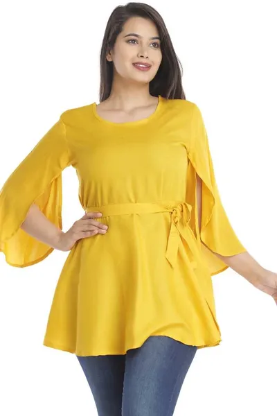 Rayon Solid Fit & Flare Tops For Women