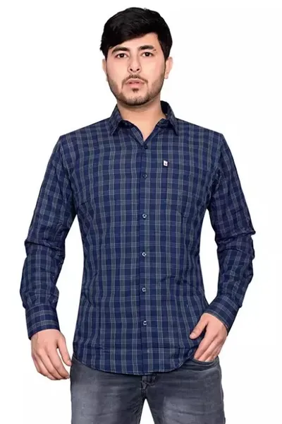 Blue & Blue Checks Casual Wear Regular Fit Shirt For Men