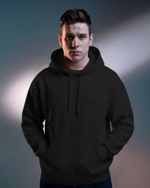 Men Solid Color Pure Cotton Black Hoodie