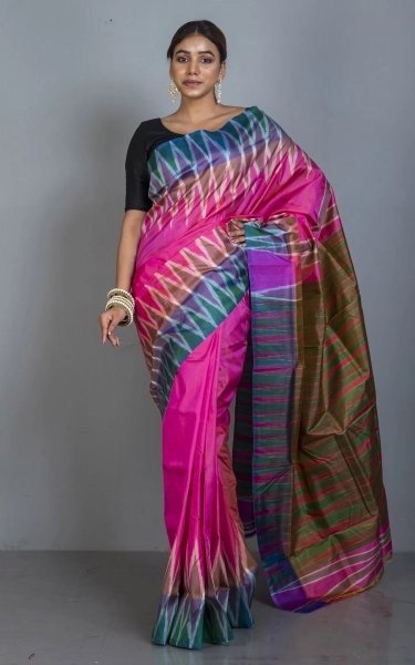 Bishnupuri Double Ikkat Pure Silk Saree