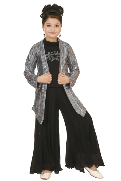 Black Shimmering Top Jecket Plazzo For Girls