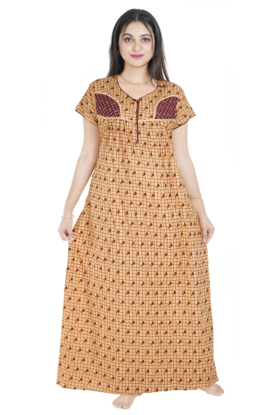 Cotton Embroidery Yellow Color Printed Nighty for Women's