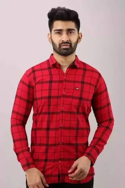 Red Checks Casual Wear Regular Fit Shirt For Men