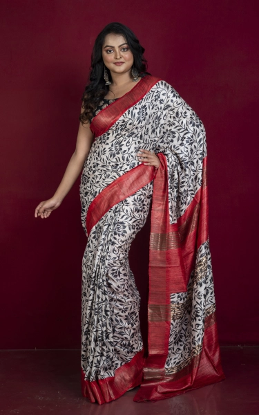 Soft Quality Block Printed Pure Gicha Tussar Silk Saree