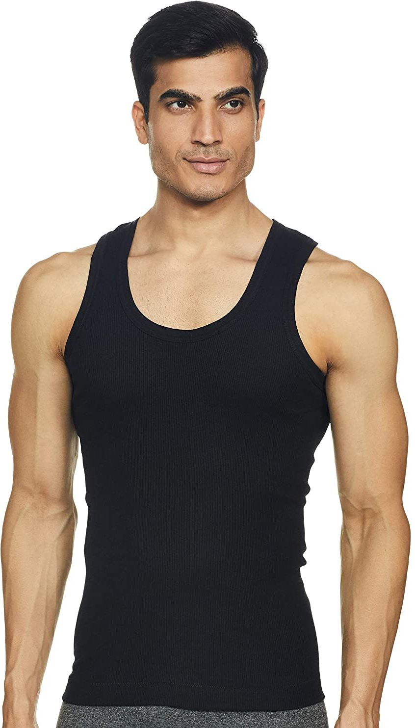 Black Cotton Fabric Stylish Round Neck Sleeveless Vest for Men (Pack of 5)