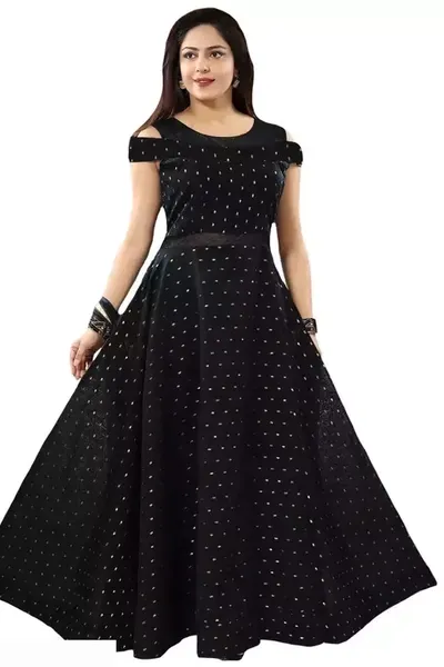 Black  Round Neck Regular Fit Long Party wear Gown for Women