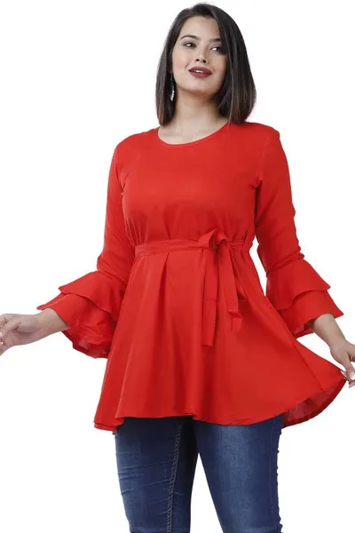 Rayon Solid Fit & Flare Tops For Women