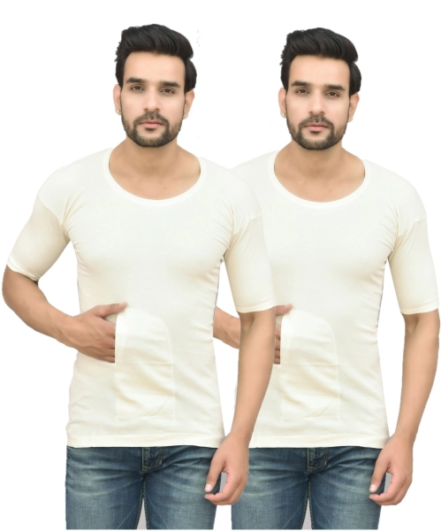 WHITE HALF SLEEVE POCKET VEST FOR MEN'S PACK OF 2