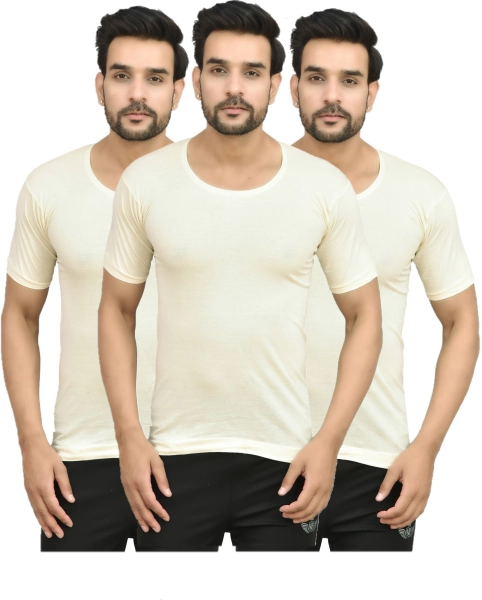 Cotton Fabric Round Neck Half Sleeve Vest for Men (Pack of 3)