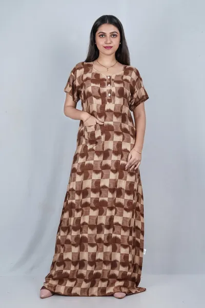 Good Point  Stylish Women Brown Colour Rayon Nighty