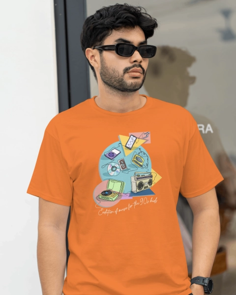 Men’s Graphics Printed Pure Cotton Orange T-shirt